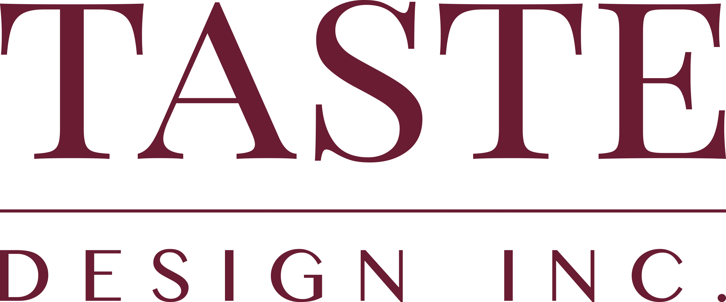 Taste Design logo: Dark red serif font reading "TASTE" above a line and smaller words "DESIGN INC."